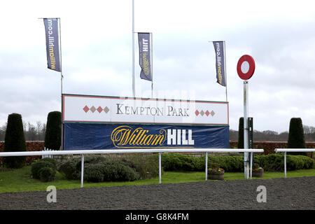 Kempton Park Races - William Hill Lanzarote Day. Kempton Park signage Stock Photo