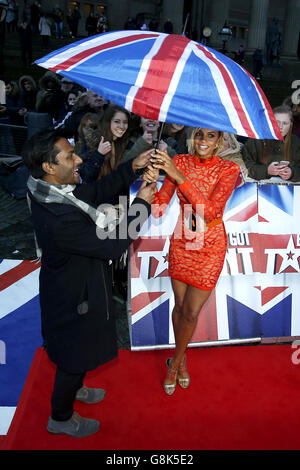 Alesha Dixon is handed an umbrella as she arrives at the Britain's Got Talent auditions 2016 held at Liverpool Empire Theatre, Lime Street, Liverpool. PRESS ASSOCIATION Photo. Picture date: Friday January 15, 2016. Photo credit should read: Pete Byrne/PA Wire Stock Photo