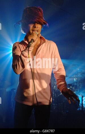 Jay Kay, lead singer from Jamiroquai, performs for 700 competition winners. Stock Photo