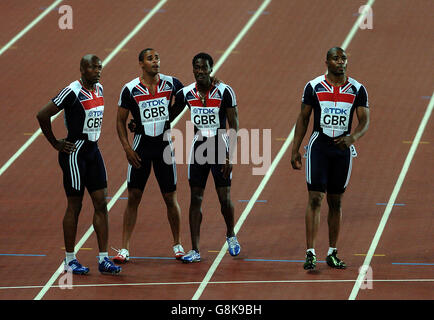 Great Britain's 4x100m relay team Marlon Devonish, Jason gardener, Christian Malcolm and mark Lewis-Francis after their third place finish in the final Stock Photo