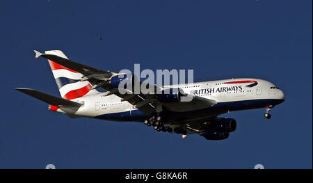 A British Airways Airbus A380-841 plane with the registration G-XLEJ Stock Photo