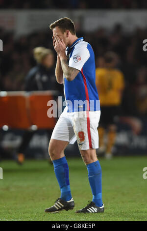 Newport County v Blackburn Rovers - Emirates FA Cup - Third Round - Rodney Parade. Blackburn Rovers' Chris Brown looks dejected after being sent off during the Emirates FA Cup, third round match at Rodney Parade, Newport. Stock Photo