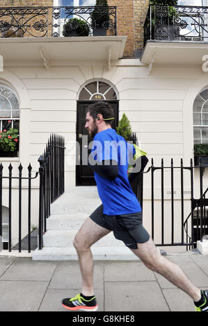 A general view of 46 Lower Belgrave Street, central London, the former family home of Lord Lucan, as George Bingham, the only son of the missing peer, was granted a death certificate for his father at the High Court in central London. Stock Photo