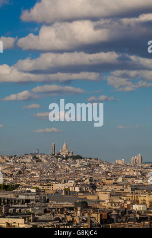 View from Arc de Triomphe de l'Étoile on  Montmartre and The Basilica of the Sacred Heart of Paris Sacré-Cœur, France, Europe Stock Photo