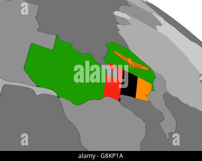 Map of Zambia with embedded flag on planet surface. 3D illustration ...