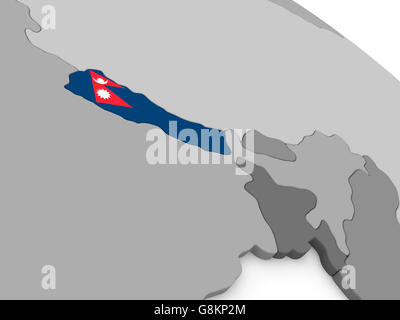 Map of Nepal with embedded national flag. 3D illustration Stock Photo