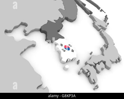 Map of South Korea with embedded flag on planet surface. 3D ...