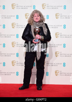 Jenny Beavan winner of Best Costume Design for 'Mad Max: Fury Road' in the press room at the EE British Academy Film Awards at the Royal Opera House, Bow Street, London. PRESS ASSOCIATION Photo. Picture date: Sunday February 14, 2016. See PA Story SHOWBIZ Baftas. Photo credit should read: Ian West/PA Wire Stock Photo
