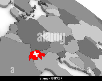 Map of Switzerland with embedded flag on planet surface. 3D ...