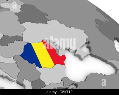 Map of Romania with embedded national flag. 3D illustration Stock Photo