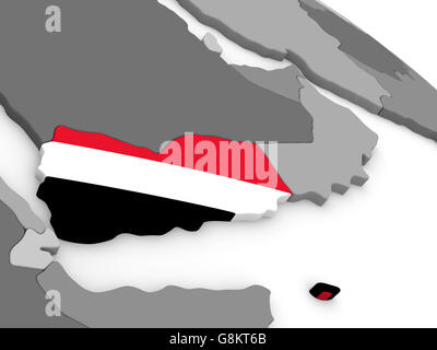 Yemen with embedded national flag on simple political 3D globe. 3D ...