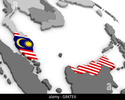 Map of Malaysia with embedded national flag. 3D illustration Stock Photo