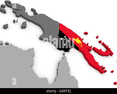 Map of Papua New Guinea with embedded national flag. 3D illustration Stock Photo