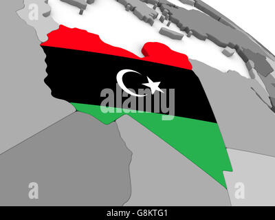 Map of Libya with embedded flag on planet surface. 3D illustration ...