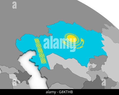 Map of Kazakhstan with embedded flag on planet surface. 3D illustration ...