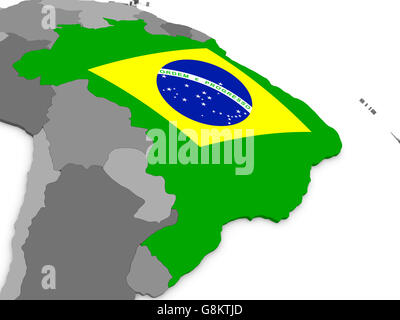 Map of Brazil with embedded flag on planet surface. 3D illustration ...
