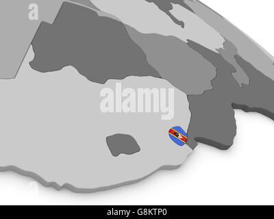 Map of Swaziland with embedded flag on planet surface. 3D illustration ...