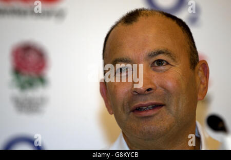 England Press Conference - Pennyhill Park. England head coach Eddie Jones during a press conference at Pennyhill Park, Bagshot. Stock Photo