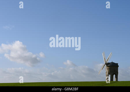 Clear blue skies above Chesterton Windmill in Warwickshire.
