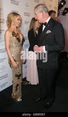 Kylie Minogue and the Prince of Wales attend a pre-dinner reception for the Prince's Trust Invest in Futures Gala Dinner at The Old Billingsgate in London. Stock Photo