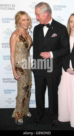 Kylie Minogue and the Prince of Wales attend a pre-dinner reception for the Prince's Trust Invest in Futures Gala Dinner at The Old Billingsgate in London. Stock Photo