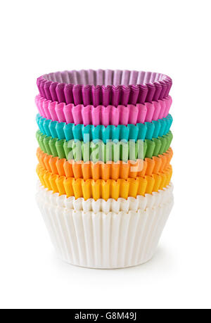 Stack of colorful cupcake cases isolated on a white background Stock Photo