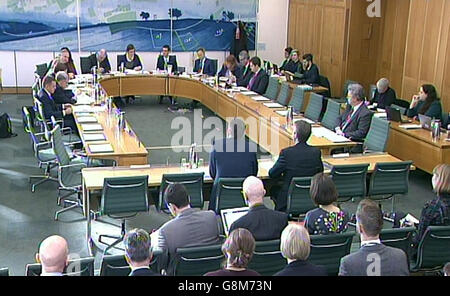 Google Inc. Vice President Tom Hutchinson (right) and President of Google Europe, Middle East and Africa Matt Brittin give evidence to the Commons public accounts committee at Portcullis House, London. Stock Photo