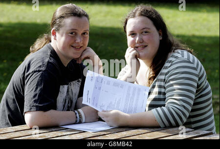 (Left to right:) Sophie Horner who attained 4 Grade A A-Levels and her twin sister Alexa who attained 5 A-Levels after getting their A-Level Results at Colchester County High School for Girls as thousands of students across the country were celebrating their A-Level results today. Stock Photo