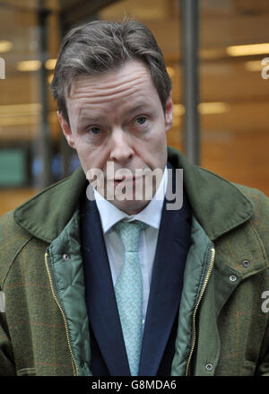 George Bingham, the only son of missing peer Lord Lucan, speaks to the media outside the High Court in London, where he was granted a death certificate by a High Court judge. Stock Photo