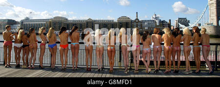 Twenty five models look out to the River Thames before being taken on a tour of London's famous landmarks on a red Routemaster bus as part of Sloggi underwear's 25th birthday, Thursday August 25, 2005. PRESS ASSOCIATION Photo. Photo credit should read: Andrew Parsons/PA Stock Photo