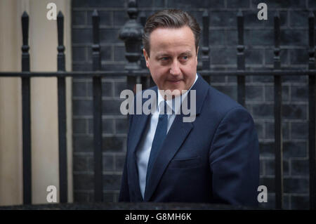 Prime Minister David Cameron leaves 10 Downing Street in London for the House of Commons to prepare for Prime Minister's Questions. Stock Photo