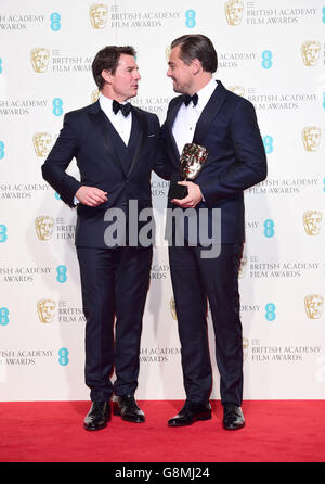 Leonardo DiCaprio (right) with the BAFTA for Leading Actor for 'The Revenant' and Alejandro Gonzalez Inarritu (left) with the Best Director BAFTA in the press room at the EE British Academy Film Awards at the Royal Opera House, Bow Street, London. PRESS ASSOCIATION Photo. Picture date: Sunday February 14, 2016. See PA Story SHOWBIZ Baftas. Photo credit should read: Ian West/PA Wire Stock Photo