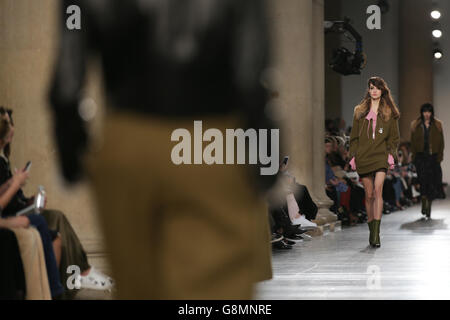 Models on the catwalk during the Topshop Unique Autumn/Winter 2016 London Fashion Week show at the Topshop Show Space Show, London. Stock Photo