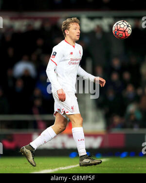 West Ham United v Liverpool - Emirates FA Cup - Fourth Round Replay - Upton Park. Lucas Leiva, Liverpool Stock Photo