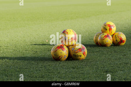 Rotherham United v Charlton Athletic - Sky Bet Championship - AESSEAL New York Stadium. A general view of Mitre footballs on the pitch before kick-off Stock Photo