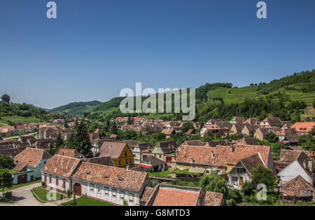 View over the tower of the fortified church in Biertan, Romania Stock Photo