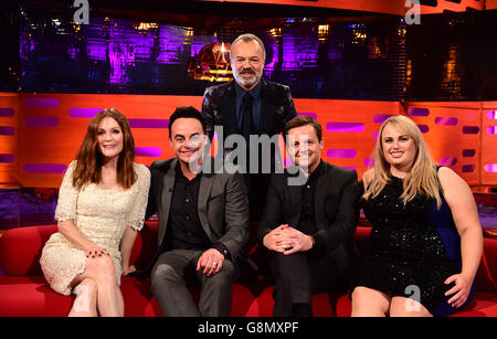 (left to right) Julianne Moore, Anthony McPartlin, Graham Norton, Declan Donnelly and Rebel Wilson during filming of the Graham Norton Show at The London Studios, south London. Stock Photo