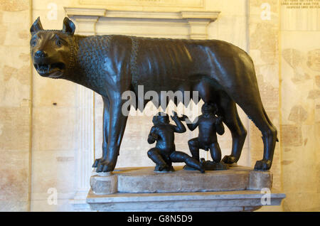 Etruscan bronze statue of the she-wolf with Romulus and Remus, Capitoline Museum, Capitoline Hill, Rome, Italy, Europe Stock Photo