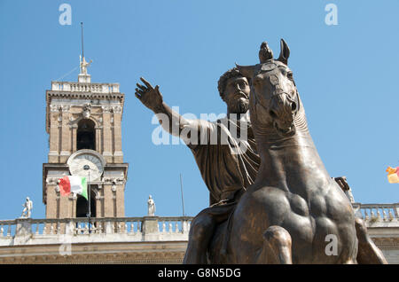 Equestrain statue of Emperor Marcus Aurelius in Piazza del Campidoglio, Capitoline Hill, Rome, Italy, Europe Stock Photo