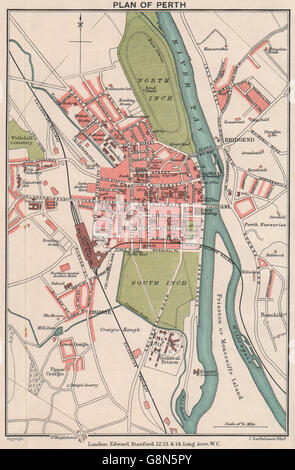 PERTH. Vintage town city plan. Scotland. STANFORD, 1905 antique map Stock Photo