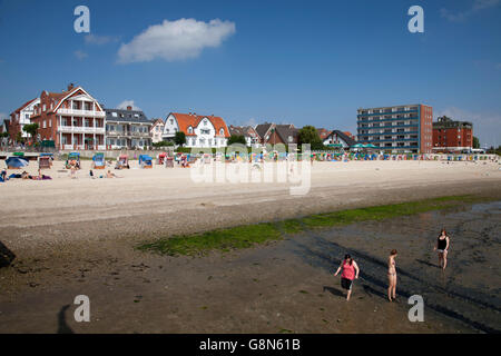Beach and mud flats, Wyk auf Foehr, Foehr island, North Sea, North Frisia, Schleswig-Holstein Stock Photo