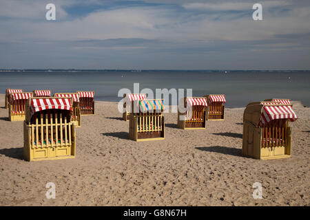 Canopied beach chairs on the beach, Niendorf, Timmendorfer Strand, Bay of Luebeck, Baltic Sea, Schleswig-Holstein, PublicGround Stock Photo
