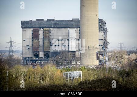 The scene at Didcot Power Station, Oxfordshire, where one person died and a major search operation was under way for three others after a building collapsed at the power station. Stock Photo