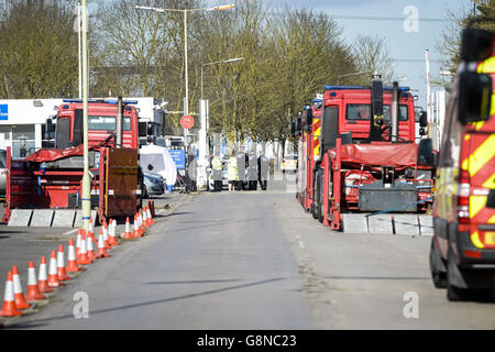 Police and Fire & Rescue at the scene at Didcot Power Station, Oxfordshire, as emergency crews said that it is 'highly unlikely' three people missing after part of a power station collapsed are alive. Stock Photo