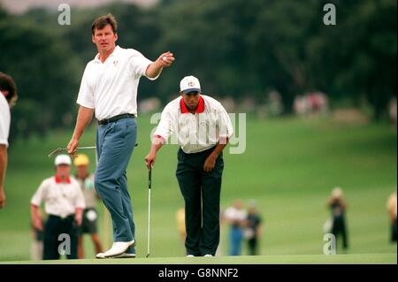 Tiger Woods, Right, Walks Up The 13th Fairway With His Daughter Sam 