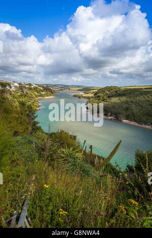 A high level vies of the river Gannel estuary, Crantock Beach, near Newquay in Cornwall, UK. Stock Photo