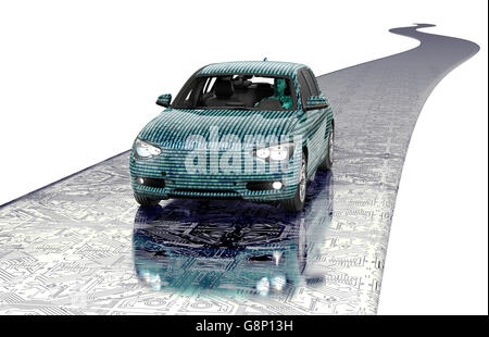 self driving electronic computer car on road, 3d illustration Stock Photo