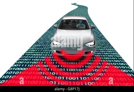 self driving electronic computer car on road, 3d illustration Stock Photo