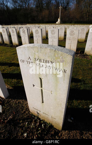 Graves of British soldiers who fought at the Somme in the first World War, who are buried at the Connaught Cemetery near the Thiepval Memorial to the Missing of the Somme in northern France. Stock Photo