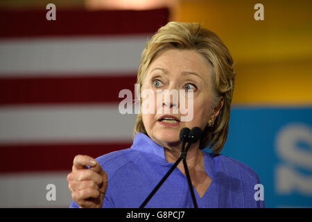 U.S. Presidential Candidate Hillary Clinton speaks at a campaign rally in Cincinnati, Ohio. Stock Photo